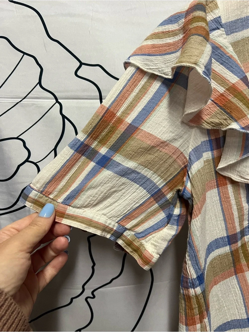 Madewell Plaid V-Neck Ruffle Puff Sleeve Blouse (rack)